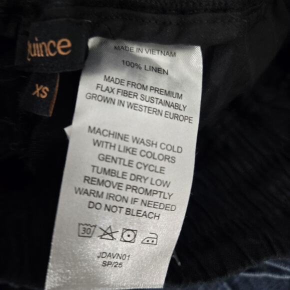 Quince Womens 100% Linen Wide Leg Pants slacks Black sz XS elastic waist - Picture 7 of 8